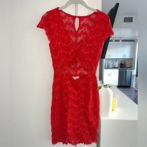 chinese dress ladies Deep Red Lace Long Sleeve Mini Dress